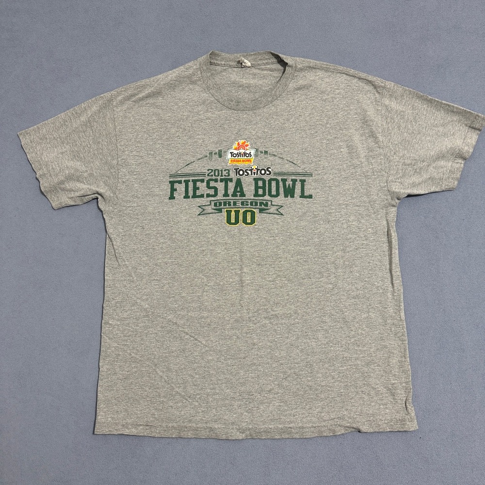 Oregon Ducks Tostitos Fiesta Bowl T-Shirt Short Sleeve Heather Gray Mens Size XL